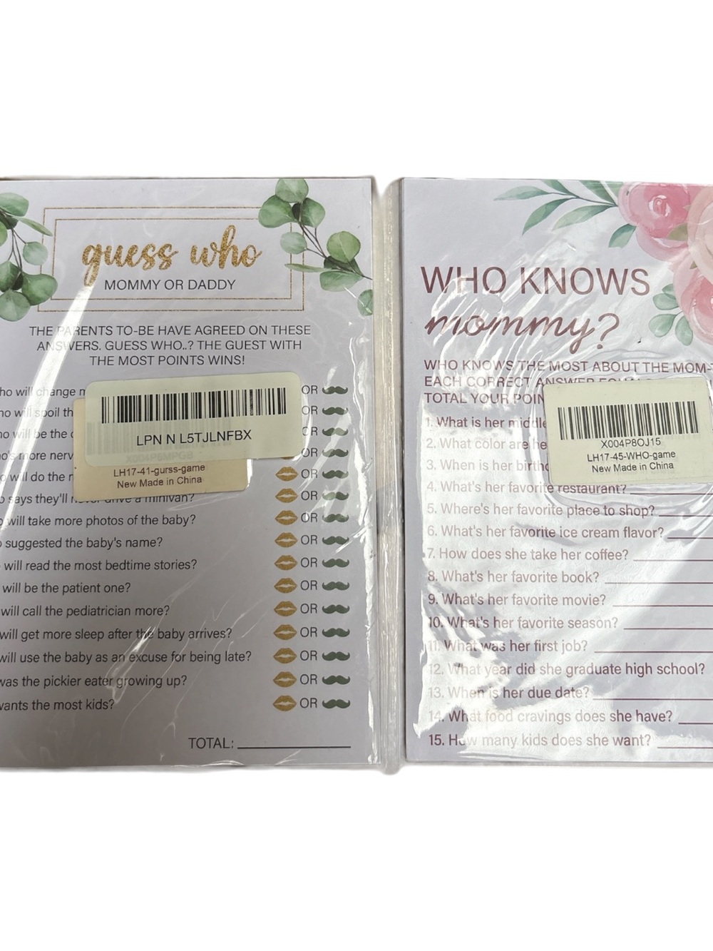 Guess Who Mommy or Daddy Baby Shower Game Cards Set of 2